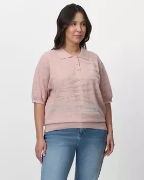 Пуловер фактурной вязки с хлопком и шелком в составе