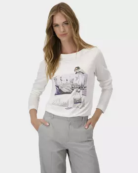 Пуловер из хлопка и модала с принтом и стразами