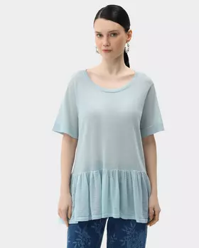 Пуловер меланжевой фактуры с баской по низу