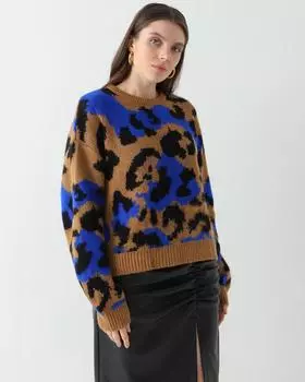 Вязаный пуловер с длинным рукавом, круглым вырезом, и спущенной линией плеч