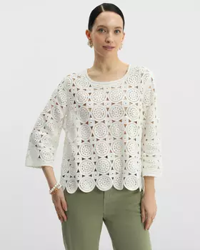 Хлопковый пуловер ажурной вязки