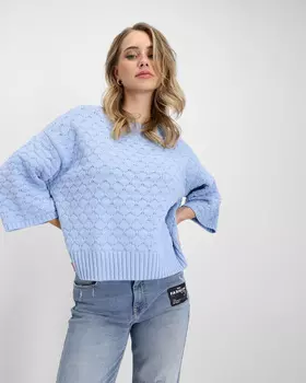 Пуловер свободного кроя с круглым вырезом и фактурной вязкой