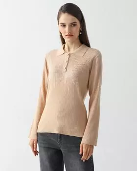 Пуловер с воротником, пуговицами и сверкающим декором