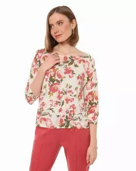 пуловер, р. 48, цвет Розовый с принтом