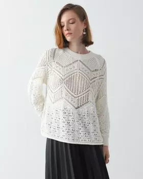 Хлопковый пуловер из пряжи в технике кроше