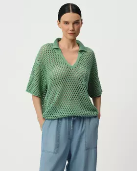 Пуловер с воротником поло и укороченным рукавом