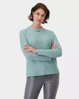 Пуловер с воротником-стойкой на кулиске и длинным рукавом