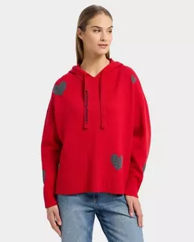 Пуловер со спущенной линией плеч и узором в виде сердец