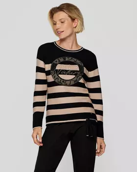 Пуловер в горизонтальную полоску с блестящими стразами