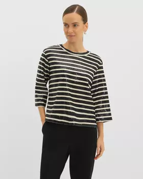 Пуловер в полоску с рукавами 3/4