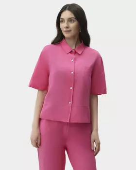 Рубашка из хлопка и льна с перламутровыми пуговицами