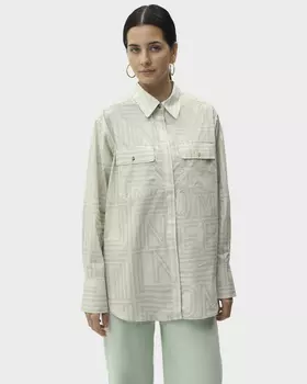 Рубашка из хлопка с отложным воротником, застежкой на пуговицы и текстовым принтом