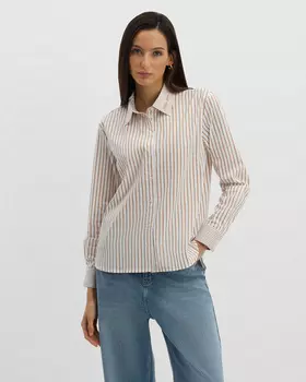 Рубашка из смесового хлопка с вышивкой на воротнике