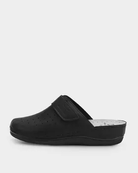 Сабо из натуральной кожи со сквозной перфорацией и ремешком с застежкой велкро