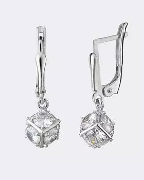 Серьги-дропы из родированного серебра с фантазийной закрепкой фианитов, р. Безразмера, цвет Без цвета