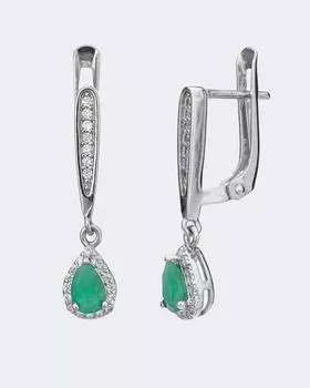 Серьги-дропы из серебра, р. Безразмера, цвет Изумруд