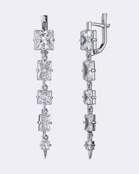 Серьги-дропы из серебра с фианитами разной формы, р. Безразмера, цвет Без цвета