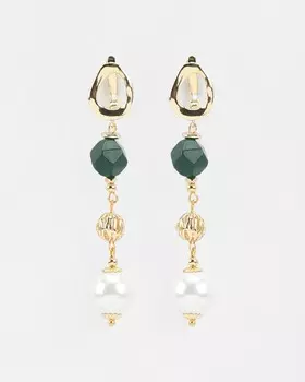 Серьги фантазийной формы с жемчугом Майорка и вставками из хризопраза на оригинальных креплениях