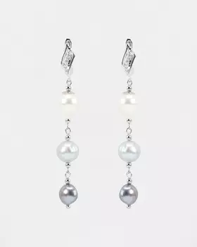 Серьги из натурального жемчуга с родиевым гальваническим покрытием