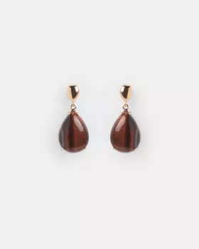 Серьги из серебра с красным камнем «тигровый глаз»