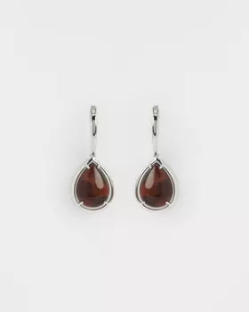 Серьги из серебра с красными камнями «Тигровый глаз»