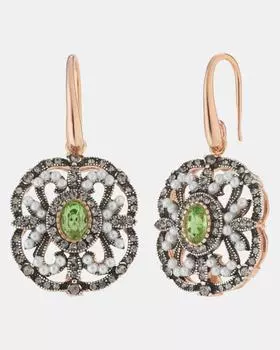 Серьги из серебра с зеленым кристаллом