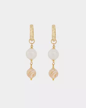 Серьги конго со съемными подвесками из жемчуга Майорка и натурального перламутра