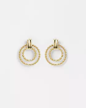 Серьги круглой формы с плетением из серебра, р. Безразмера, цвет Золотистый