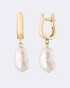 Серьги с английским замком из серебра с позололотой и барочным жемчугом, р. Безразмера, цвет Без цвета