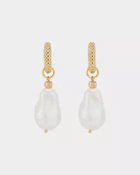 Серьги с барочным жемчугом Майорка неповторимой формы и фактурной увеличенной застежкой