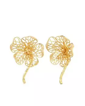 Серьги с фиалкой и стразами, р. Безразмера, цвет Золотистый