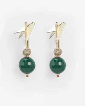 Серьги с хризопразом и швензами-птичками в технике оригами