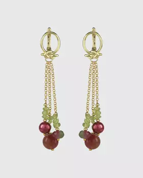 Серьги с клубничным кварцем и хризолитом