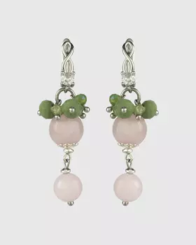 Серьги с натуральными кварцем, хризолитом и цирконами