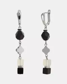 Серьги с ониксом, гематитом и лунным камнем