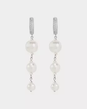 Серьги с жемчугом Майорка и швензами, украшенными цирконами