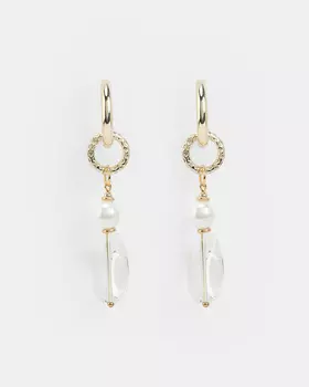 Серьги-трансформеры с кварцем, жемчугом Майорка, цирконами и съемными подвесками