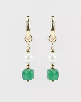 Серьги-трансформеры с жемчугом Майорка и вставками из хризопраза на оригинальных креплениях