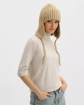 Шапка-ушанка крупной вязки в рубчик