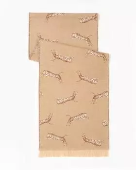 Шарф с анималистическим дизайном и бахромой по низу