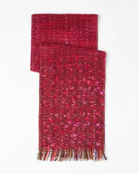 Утепленный шарф с шерстью в составе и бахромой по краям