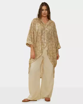 Шифоновая туника с золотистым принтом