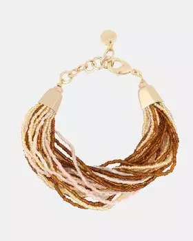 Широкий браслет из бисера светлых оттенков, р. Безразмера, цвет Золото