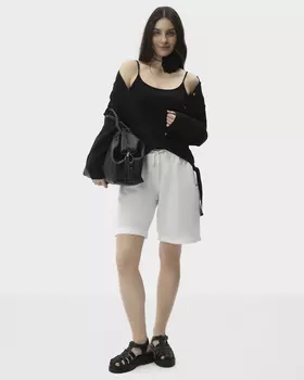 Шорты из хлопка и льна с прорезными карманами