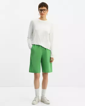 Шорты прямого кроя с высокой посадкой и эластичным поясом на кулиске