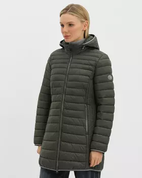 Стеганое пальто на утеплителе down free со съемным капюшоном и боковыми карманами на молнии