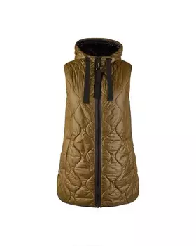 Стеганый утепленный жилет на кнопках по бокам, с застежкой-молнией и регулировкой длины капюшона