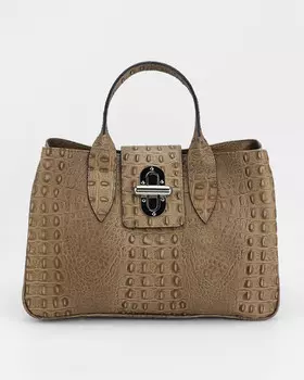 Сумка из натуральной кожи с имитацией фактуры кожи крокодила с поворотным замком