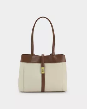 Сумка из натуральной кожи с тиснением под текстиль и внешним карманом