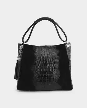 Сумка из натуральной замши и кожи с тиснением под крокодила